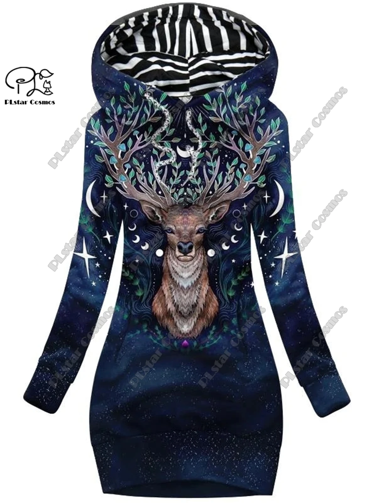 PLstar Cosmos 3D printing women's long sweater dress animal series Christmas style panda elk casual slimming series 3