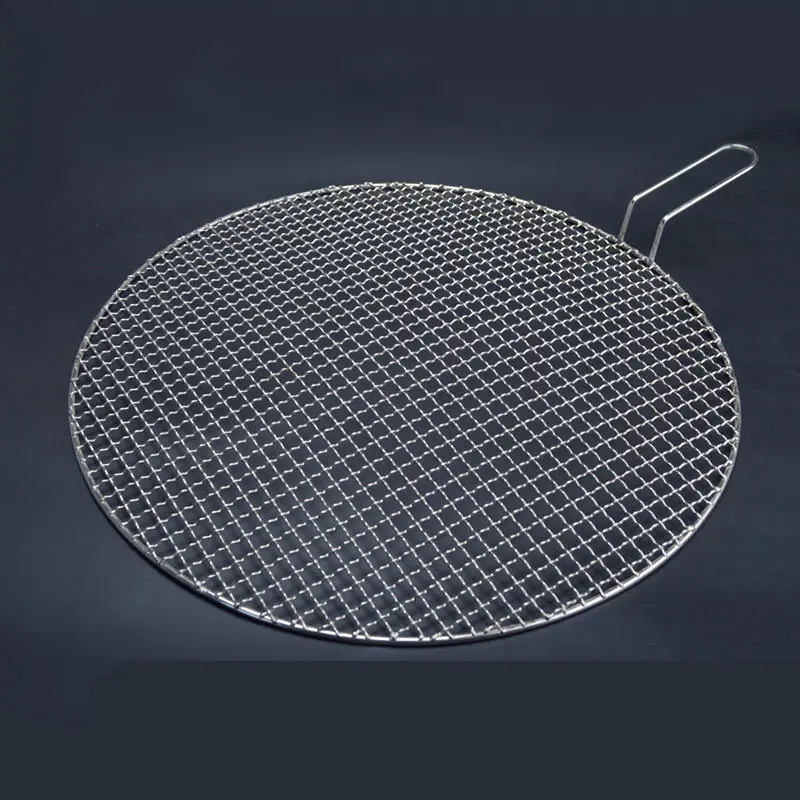 Stainless Steel 304 Food Grade 16-48CM Round BBQ Barbecue Grill Wire Grid Mesh Net with 10CM Handle