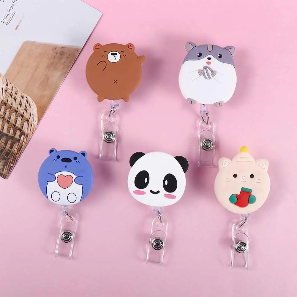 학생용 곰돌이 팬더 워크 카드 클립, 가슴 카드, 접이식 배지 릴, 간호사 배지 홀더, ID 카드 클립, 이름표 홀더