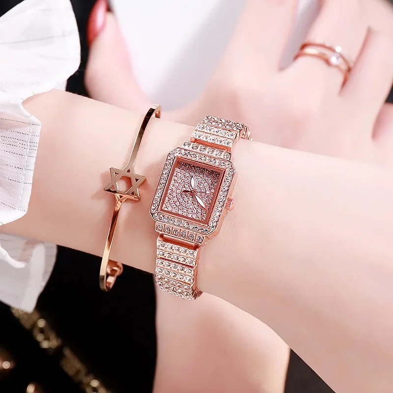 

Женские брендовые роскошные часы, квадратные женские часы со стразами, подарок, кварцевые наручные часы, женские часы