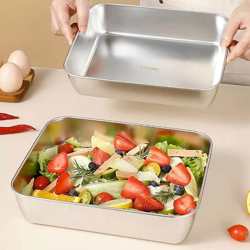 Rectangular Stainless Steel Square Plate With Lid Food Storage Pan food storage pan Commercial Dish Tray Large Refreshing Lunch Box Container