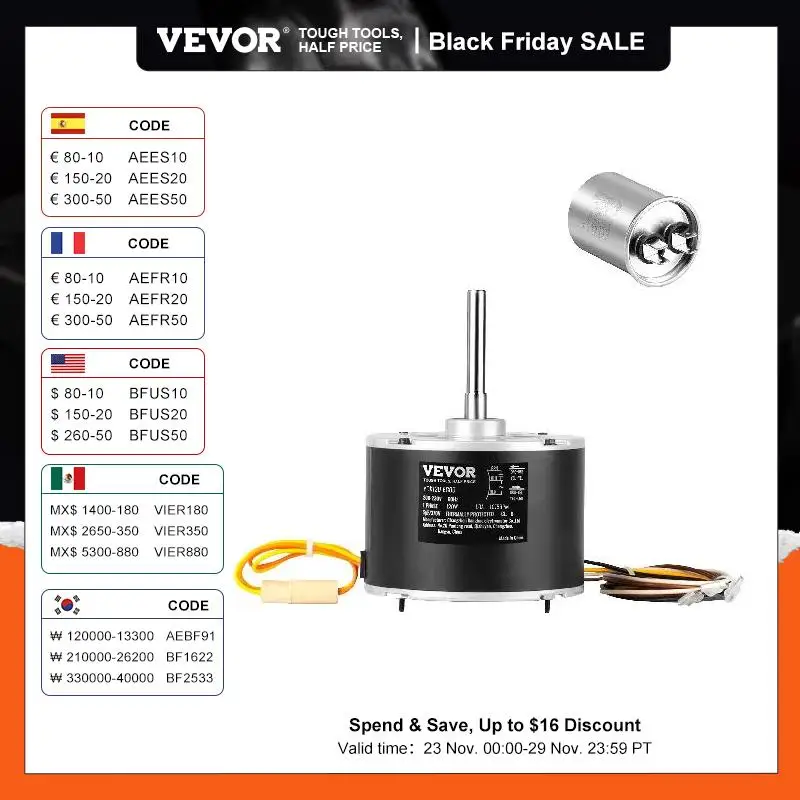 VEVORCondenserFanMotor16HP208230V1075RPMOEMStandardUpgraded