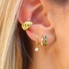 4pcs Fashion Colorful Zirconia Chain Earrings Set for Women Two Hole Round Circle Curvy Gold Color Hoop Earring Wedding Jewelry 2