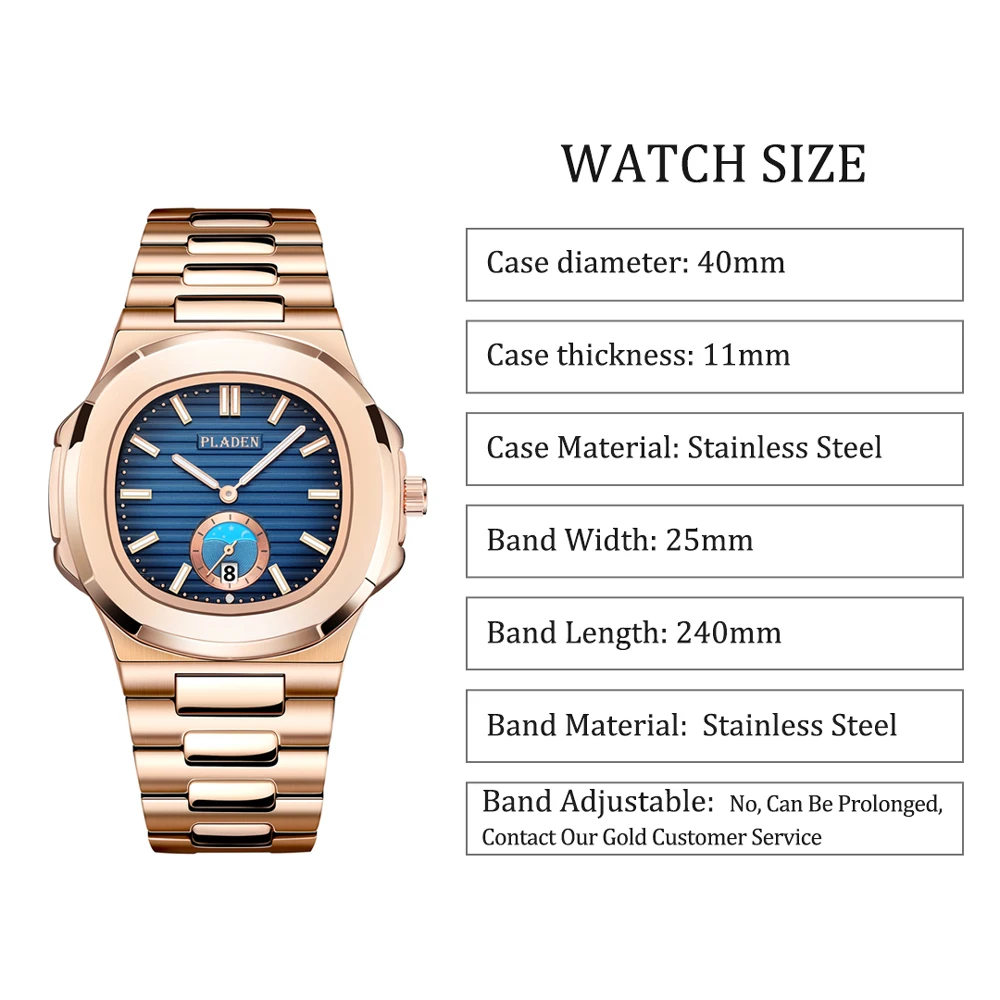 PLADEN Men's Quartz Watch Stylish Business Wristwatches Stainless Steel Calendar Waterproof Watches For Male High Quality New 6