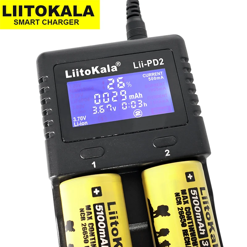 LiitoKala Lii-PD2 LCD 18650 충전기 3.7V 18650 18350 18500 21700 25500 26650 1.2V AA AAA 니켈 수소 리튬 이온 배터리 충전기