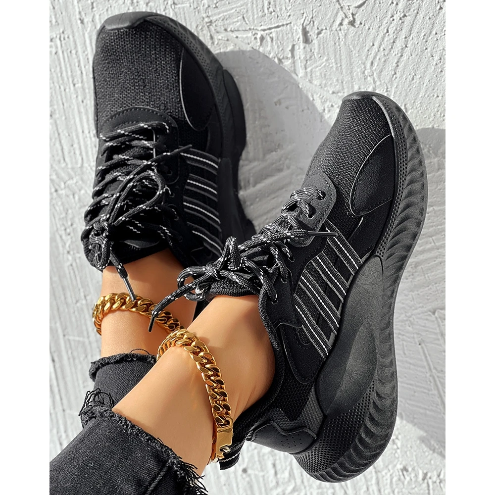 Fashion Women Breathable Mesh Lace-up Sneakers Daily Casual Round Toe Platform Sports Shoes Spring Going Out Running Shoes