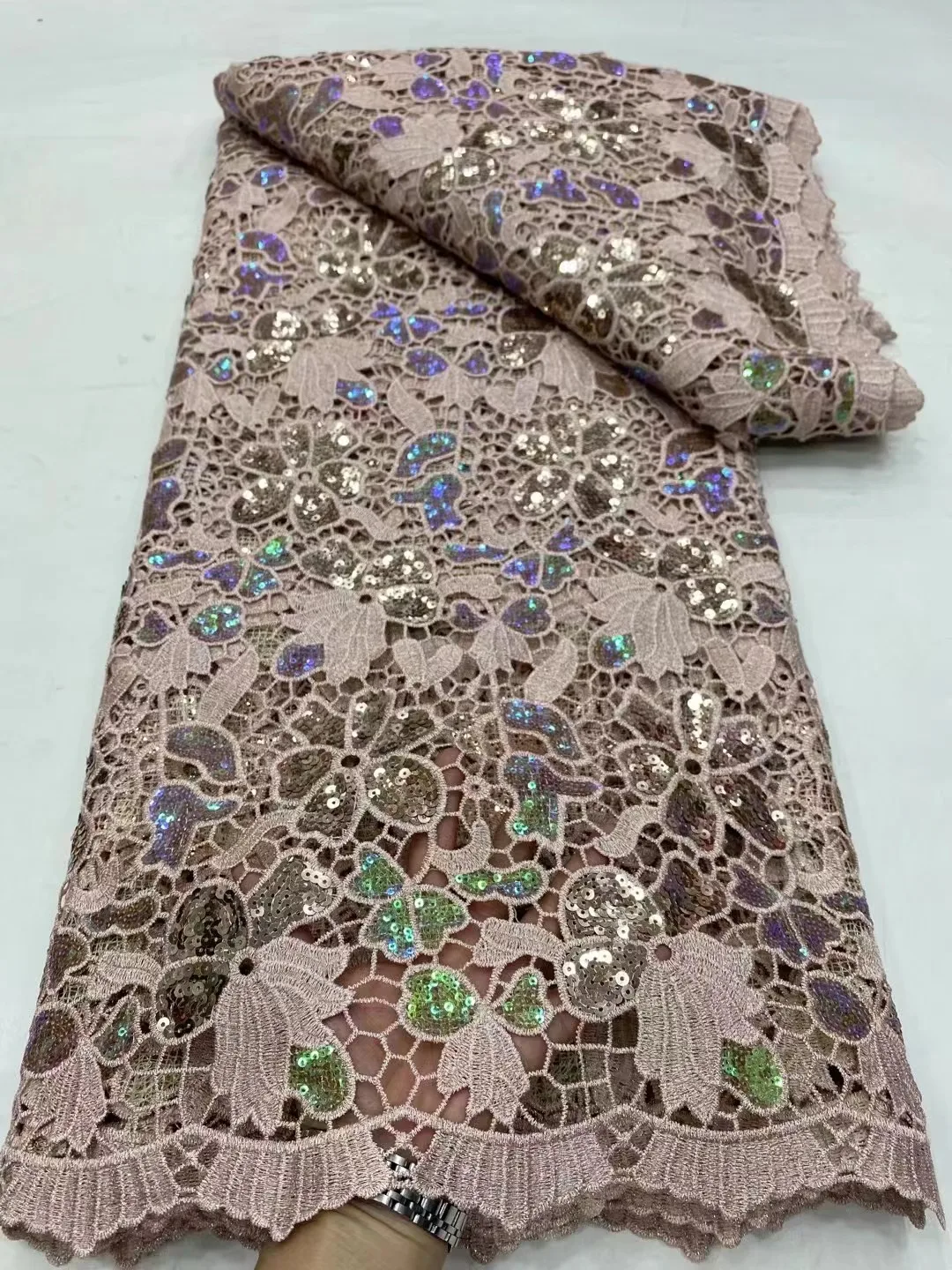 

African Milk Silk Cord Lace Fabric 2024 High Quality Lace With Sequins French Net Lace Tulle Mesh Fabric For Party Dress