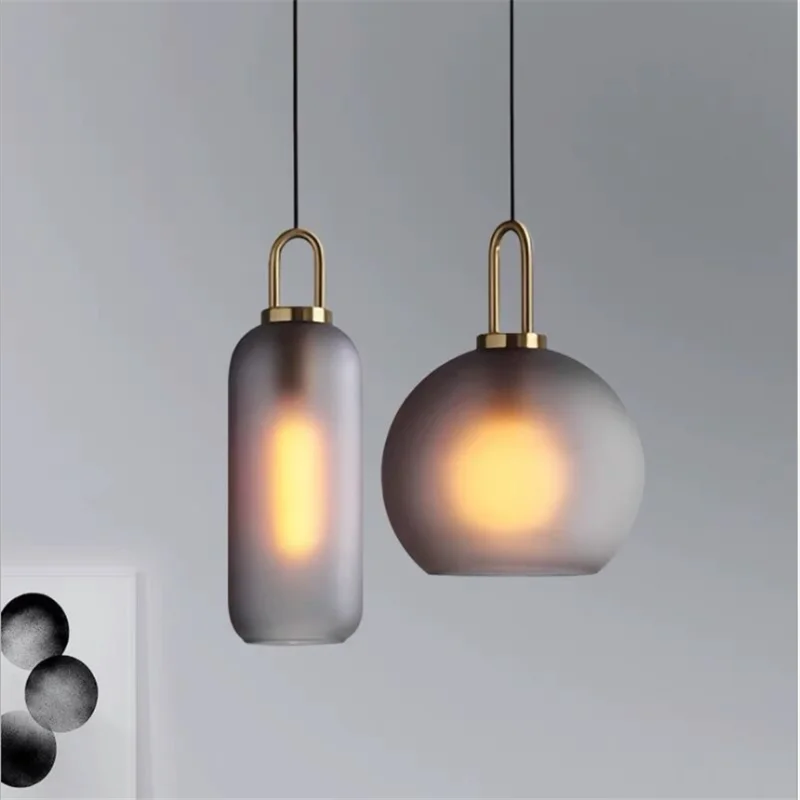 

Nordic Glass Ball Pendant Lights Smoke Grey Sphere Glass Hanging Lamp Study Bedroom Bedside Lamps Lighting Fixtures Lamparas