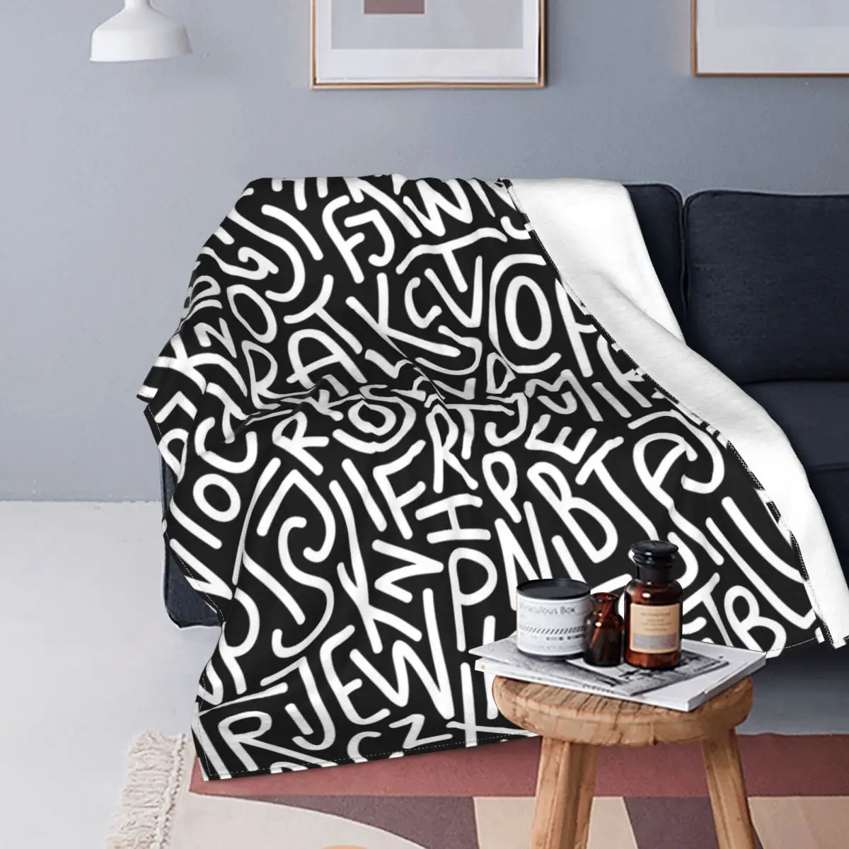 

Retro Graffiti Blanket Flannel Winter Letters Multi-function Warm Throw Blankets for Bedding Couch Bedspreads