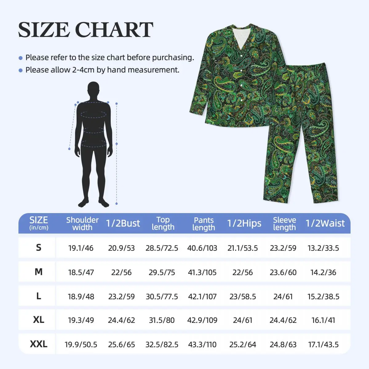 Green Paisley Sleepwear Spring Vintage Floral Print Casual Oversize Pajamas Set Men Long-Sleeve Cute Leisure Design Nightwear images - 6