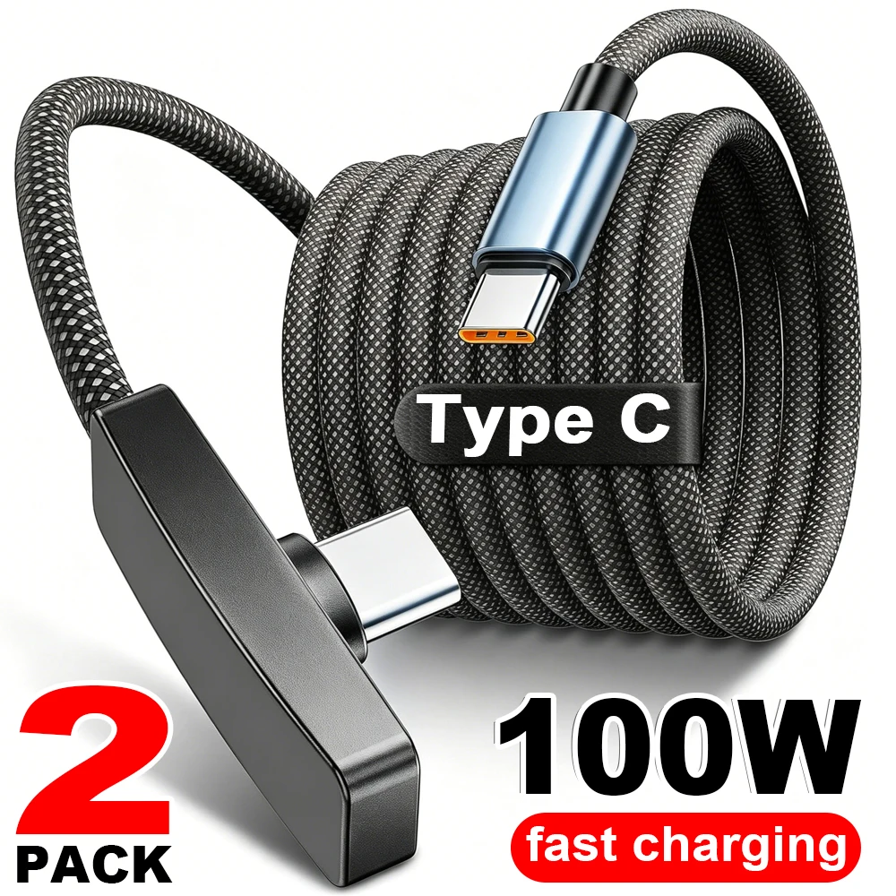 สายชาร์จ USB-C 90 องศา 100W ชาร์จเร็ว ถ่ายโอนข้อมูล