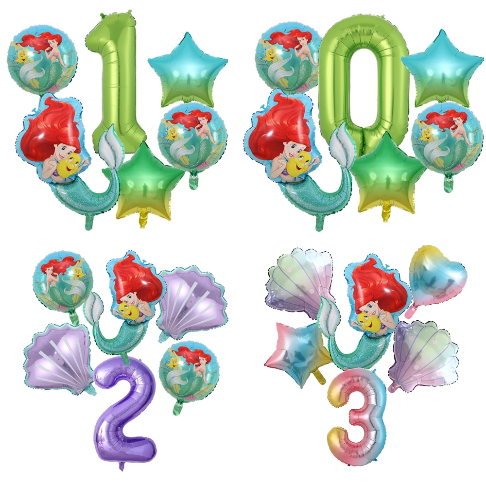 

6pcs Disney Mermaid Princess Ariel Balloon 40inch Number Fish Shell Shape Foil Balloons Baby Shower Girl Birthday Party Decor