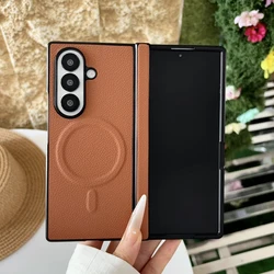 Luxury Magnetic Lychee Pattern PU Leather Non - Slip Folding Phone Cover for Galaxy Z Fold 8 Ultra (Brown)