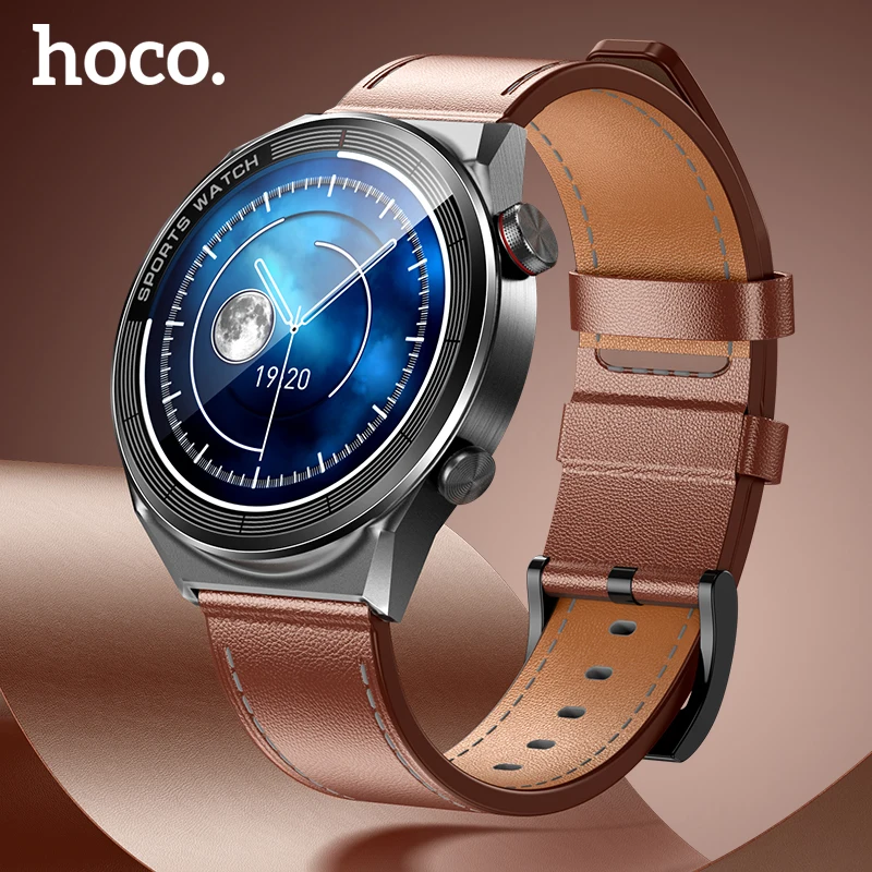 

HOCO 1.5 inch Smart Watch Bluetooth Mens Business Style Leather Strap Watch Call Heart Rate sleep Monitoring IP68 Waterproof