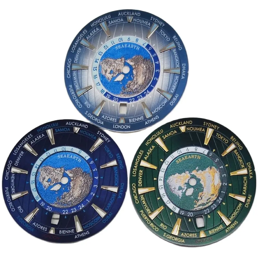 Green & Blue Luminous Watch Dial with Date Window, 33.5mm