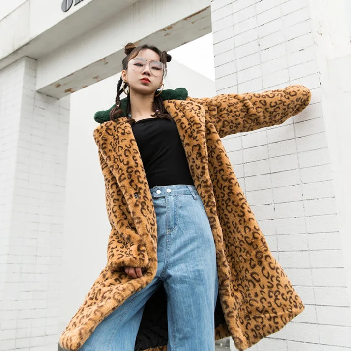 parka jacket 2020 New Women Winter Warm Faux Fur Coat Women Loose Style Leopard Coat Turn Down Collar Women Warm Coat Casaco Feminino hooded puffer jacket