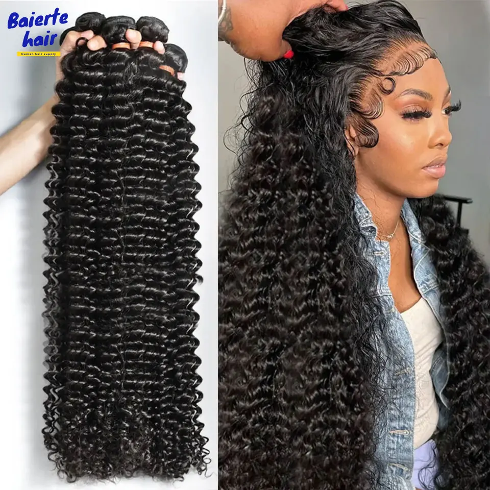 30 38 40inch Deep Wave Human Hair Bundle Deal Remy Brazilian Human Hair Weave Extensions 95G Afro Curly Raw Weave 1Pc
