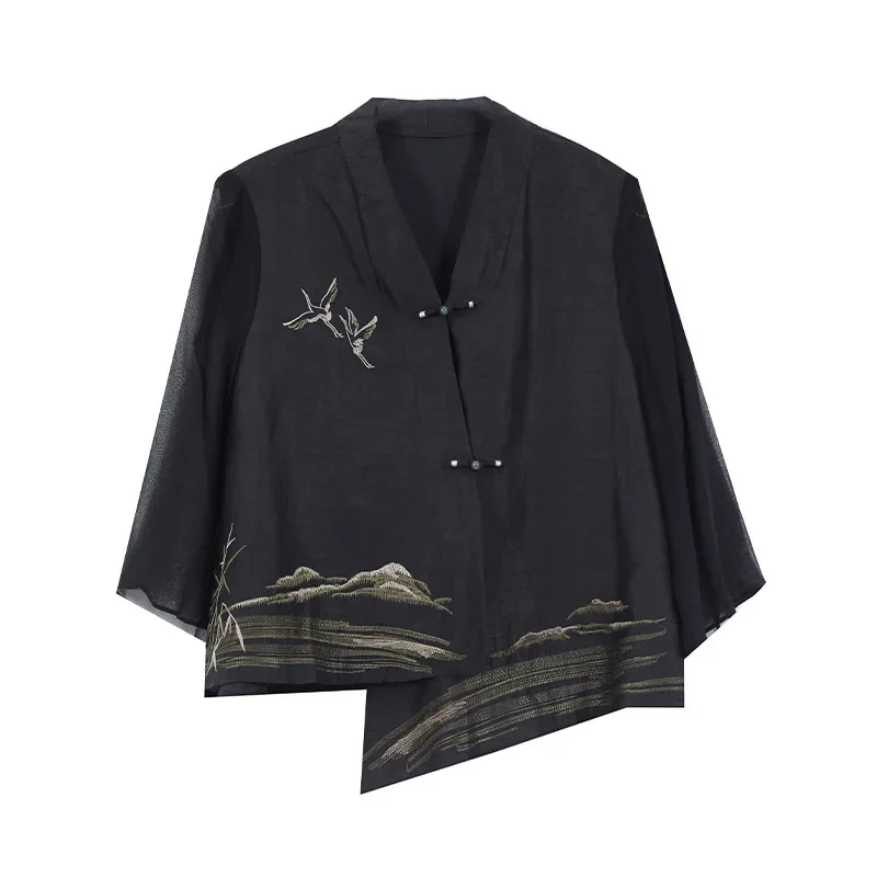 

Vintage Embroidery Buckle Middle-Aged and Elderly Women's Tup Cardigan Thin Coat