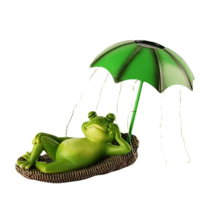 

Frog Outdoor Garden Decor Ideal Ornament Yard Lawn Patio Solar Statue Iron Umbrella Resin Waterproof Night Light Pond Statues