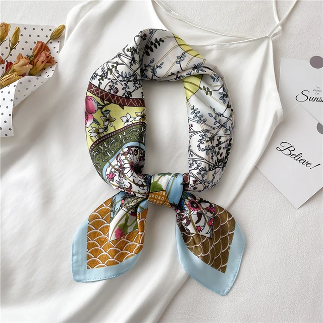 Plaid Silk Square Scarf Women Satin Shawl Wrap Hijab Female Hair Band  Wrist Luxury Headkerchief 70*70cm Echarpe 2022 Bandana FJ464-2