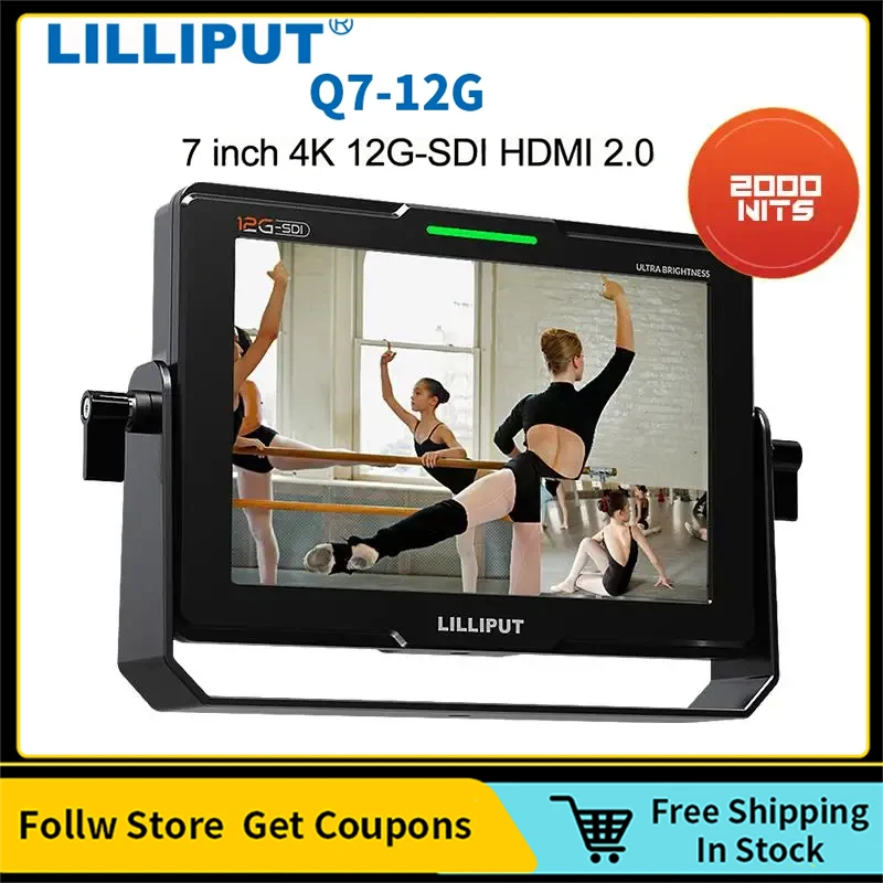 

LILLIPUT Q7-12G Monitor 7 Inch 4K HD 12G-SDI/HDMI2.0 2000nit Brightness HDR 3D-LUT Field Monitor for DSLR Camera Video Camera