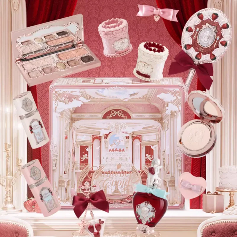 Flower Know Strawberry Cupid Series Makeup Gif Box Eyeshadow Liquid Cheeks Red Lips Clay Powder 4 Piece Set 2