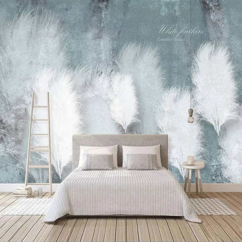 Custom 3D Photo Wallpaper Blue Feather Romantic Abstract Art Mural Nordic Modern Bedroom Sofa TV Background Wall Painting Canvas