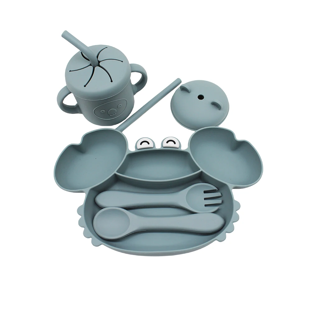 baby dinnerware set compartment plate with suction cup silicone easy to clean can be boiled and sterilized baby eating training