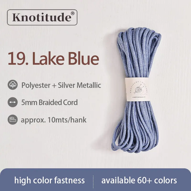 Silver Glossy Polyester Braid Rope with Shiny Lurex Metallic Finish - Ideal for DIY Jewelry Projects, 5mm x 10m