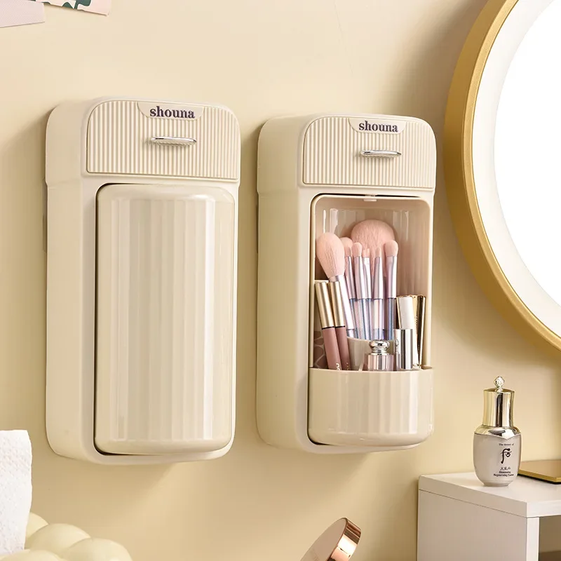 

Wall Mount Rotating Makeup Organizer Waterproof Makeup Brush Holder Cosmetic Organizer Eyebrow Pencil Holder Storage Vanity Box