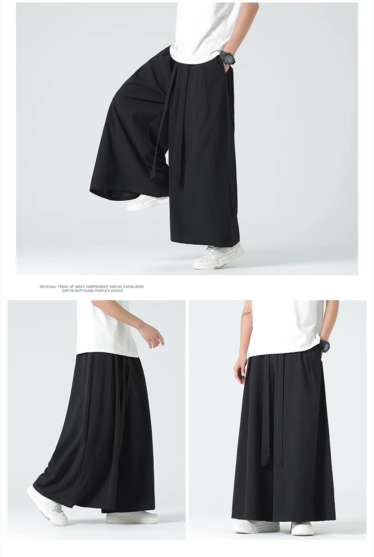 Männer Kimono Hosen mit weitem Bein Herren Eis Seide Jogger Retro lose Hosen Mann chinesischen Stil Kimono Hosen männlich große Größe Freizeit hose – Detail 7
