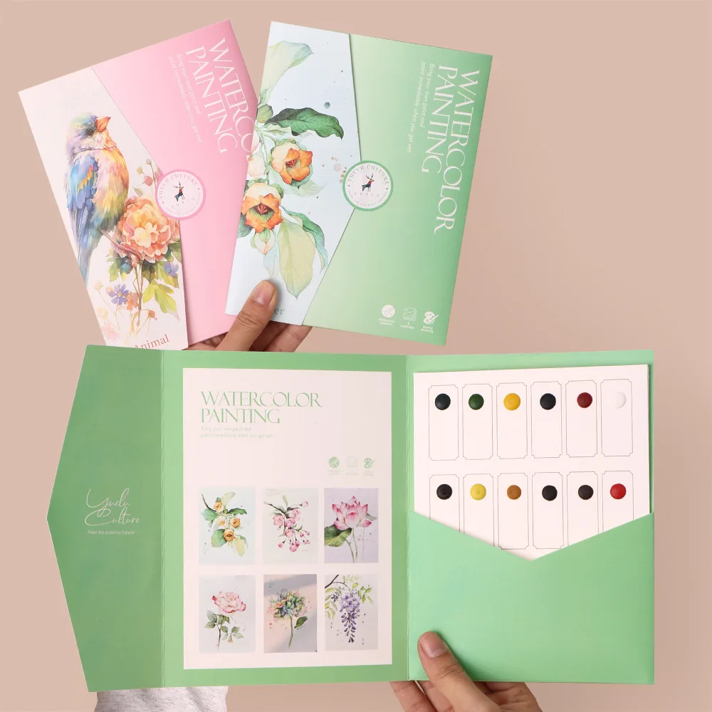 4 styles  Parent Child Watercolor Art Set: 12 Color Solid Color Album with Graffiti Page and Student Stress Relief Coloring - 2
