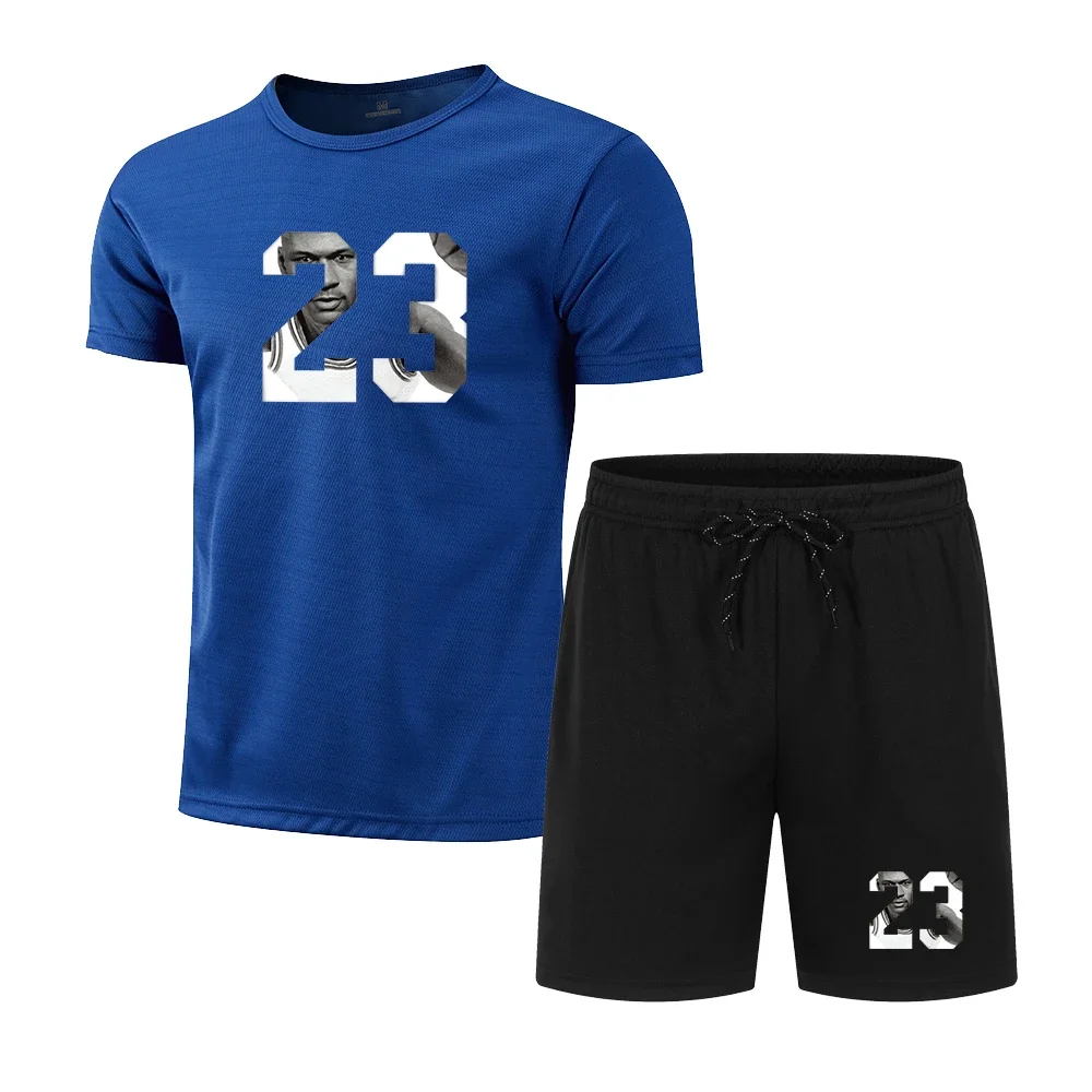 

New Summer Short Sleeve T-Shirt Set Men Quick Dry T-shirt + Shorts Male Fitness Competition Training T-shirt Tracksuit Male