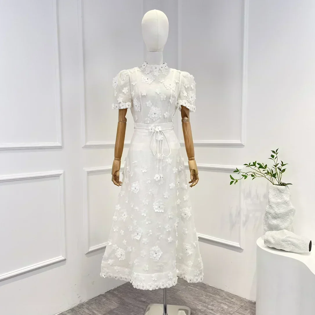 

Женский летний комплект из топа и юбки-трапеции с цветочной аппликацией, украшенной стразами и поясом, Новое поступление 2023