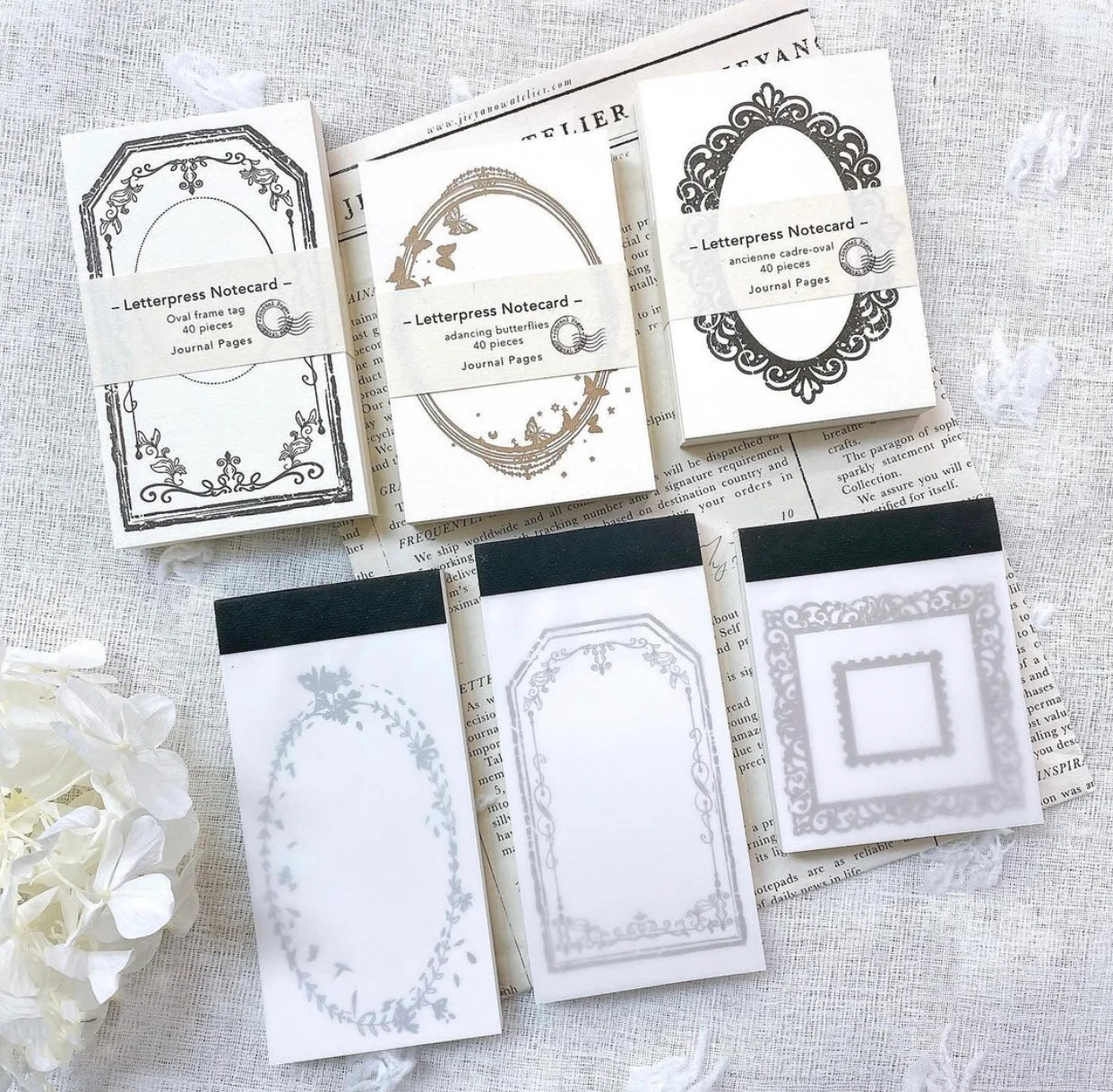 

Vintage JP Letterpress Oval Flower Frame Notepad Memo Set Planner DIY Scrapbooking Card Making Decoration