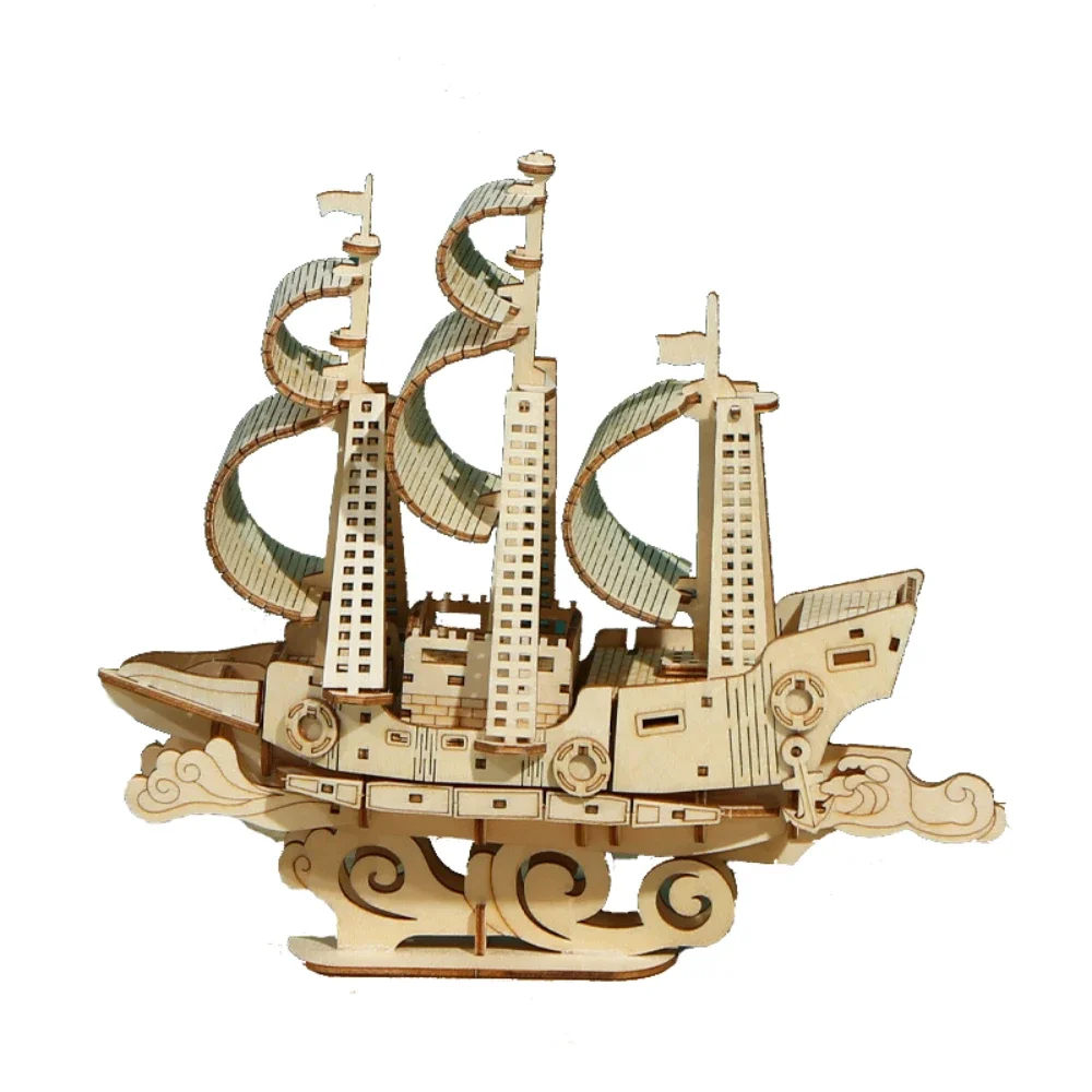 Assembly Required 3D Wooden Puzzles of Sail-Boat for Kids and Adults Construction Bilding Bricks DIY Cruise Ship Model Craft Toy