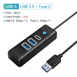 ORICO USB3.0 Type-C External Hard Drive Enclosure - 5Gbps UASP Tool-Free Design (USBA 180CM HUB)