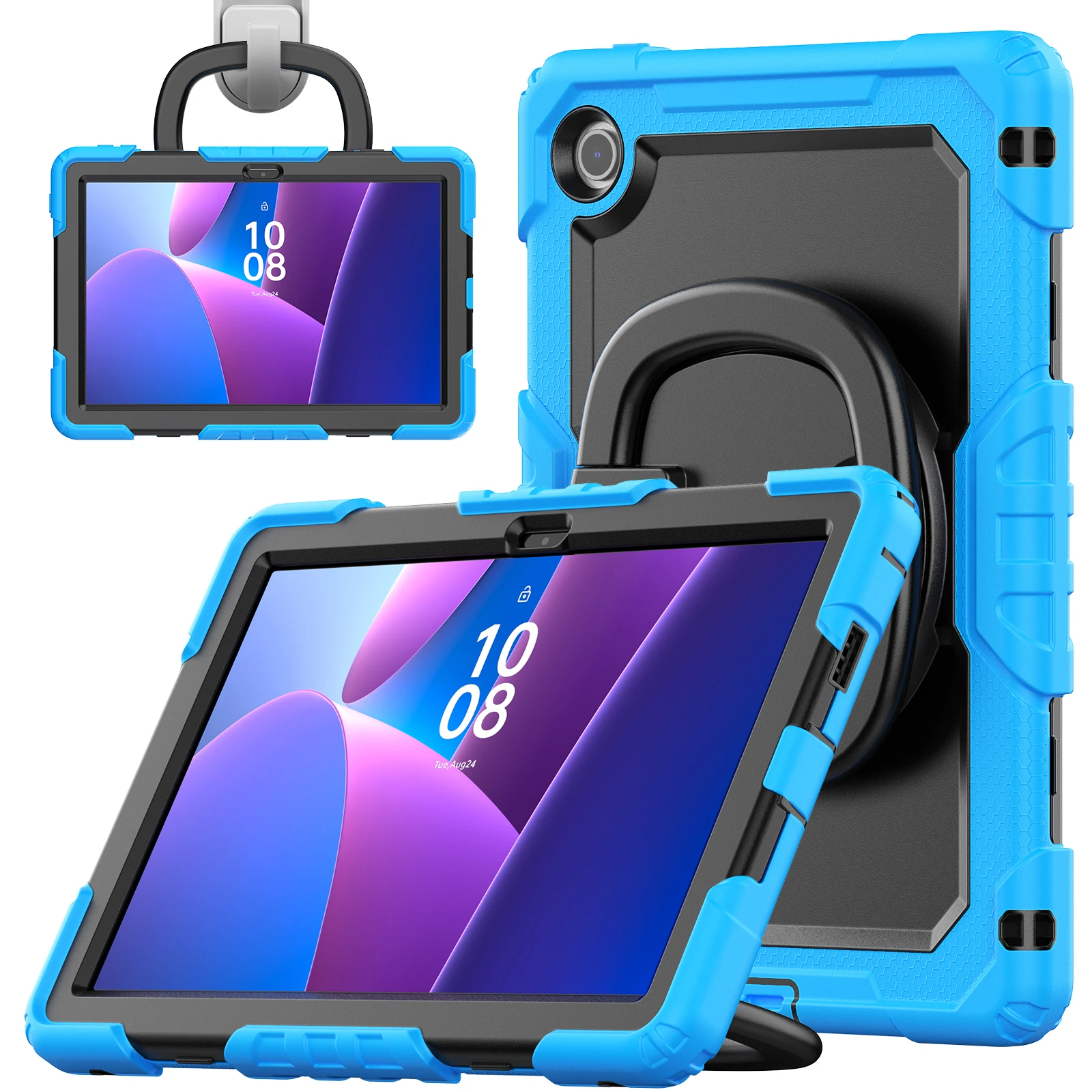 Heavy-Duty Shockproof Tablet Case with 360° Rotatable Bracket, 10.1 Inch