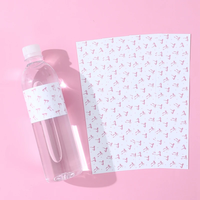 10/24Pcs Rosa Schleife Party Wasser Flasche Aufkleber Papier Label Für Prinzessin Mädchen Rosa Bownot Geburtstag Party Dekoration baby Dusche – Detail 1