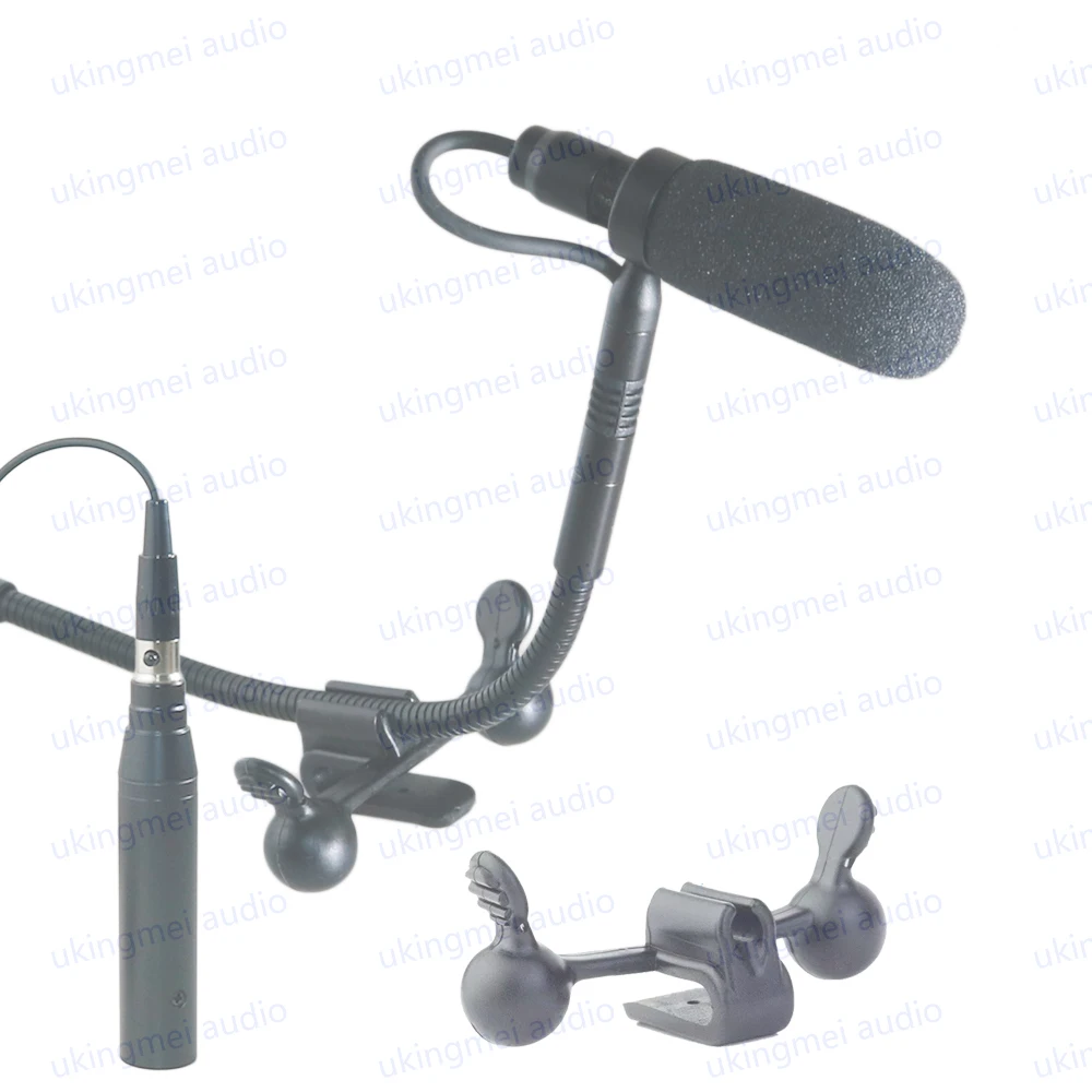 Clip-On Musical Instrument Microphone for Piano Guitar Saxophone Violin Cello Phantom Power Input Flexible Gooseneck Microphone