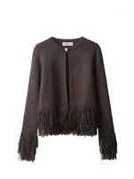 HH Women Fashion Autumn Sweater Coats Solid O-Neck Long Sleeves Tassel Decoration Button Female Casual Loose Cardigans