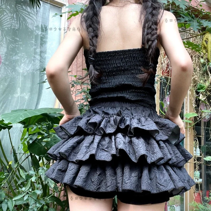 Sweet All-match Pleated Cake Skirt Spring Summer New Elastic Waist Solid Loose Youth A-line Skirt Fashion Cute Women Clothing