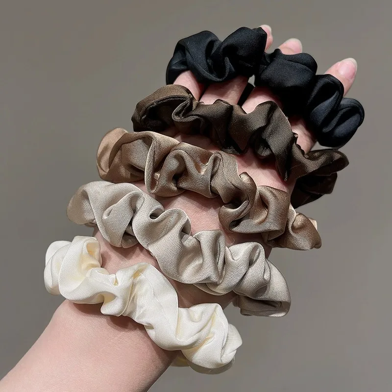 Elegant Solid Color Satin Pleated Scrunchies - Elastic Hair Ties for Women (3/4/5 Pack) Wholesale Accessories
