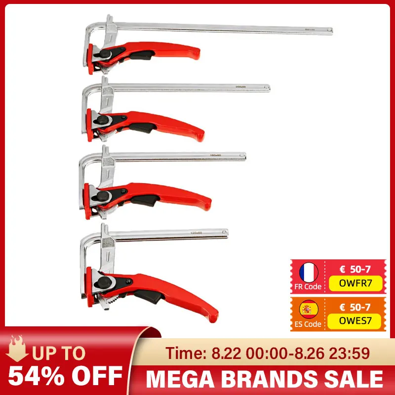 Morsetto A Cricchetto Carpenter F Per MFT E Guide - Rosso E Argento - Serraggio Rapido Per Pannelli E Legno - Fai Da Te