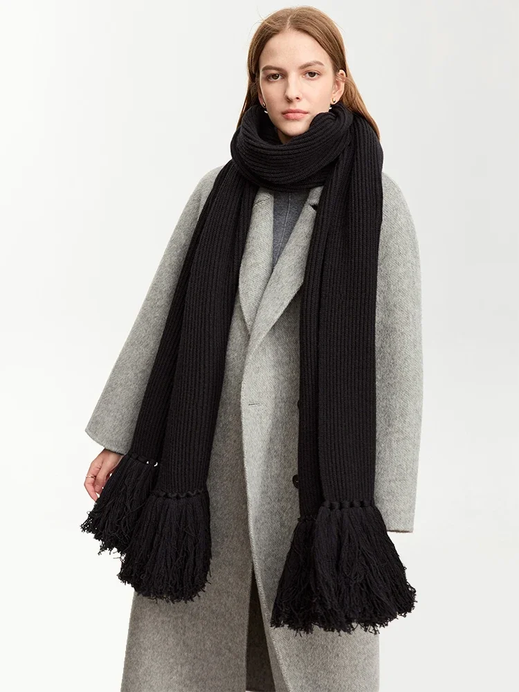 AMII Minimalist Wool Scarf For Women Winter Long Ultra Wide Silk Scarf Soft Tassel Keep Warm & Wrap Female 12374018