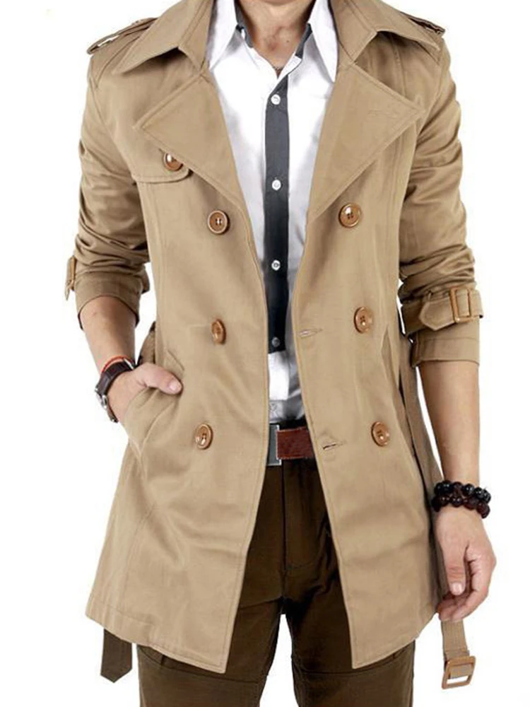 Aelegantmis Black Trench Coat Men Casual Slim Long Men's Coats Autumn Double-breasted Trench Male Windbreaker Fashion