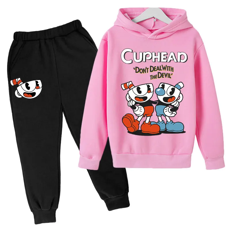 clothing sets baby Kids Play Cuphead Cartoon Casual Sports Cute Hoodie Kids Hoodie Pants Two Piece Kids Suit 4-14 Years Kids Hoodie Clothing Sets near me