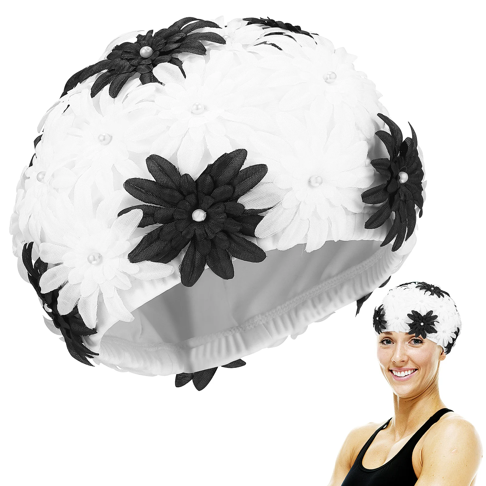 Pearl Flower Swimming Cap Hat for Ladies Bandanas Men Fashion Girls Adults Women Child bouffant pearl flower bandanas for men women girls bandanas for outdoor rafting adults universal ladies water