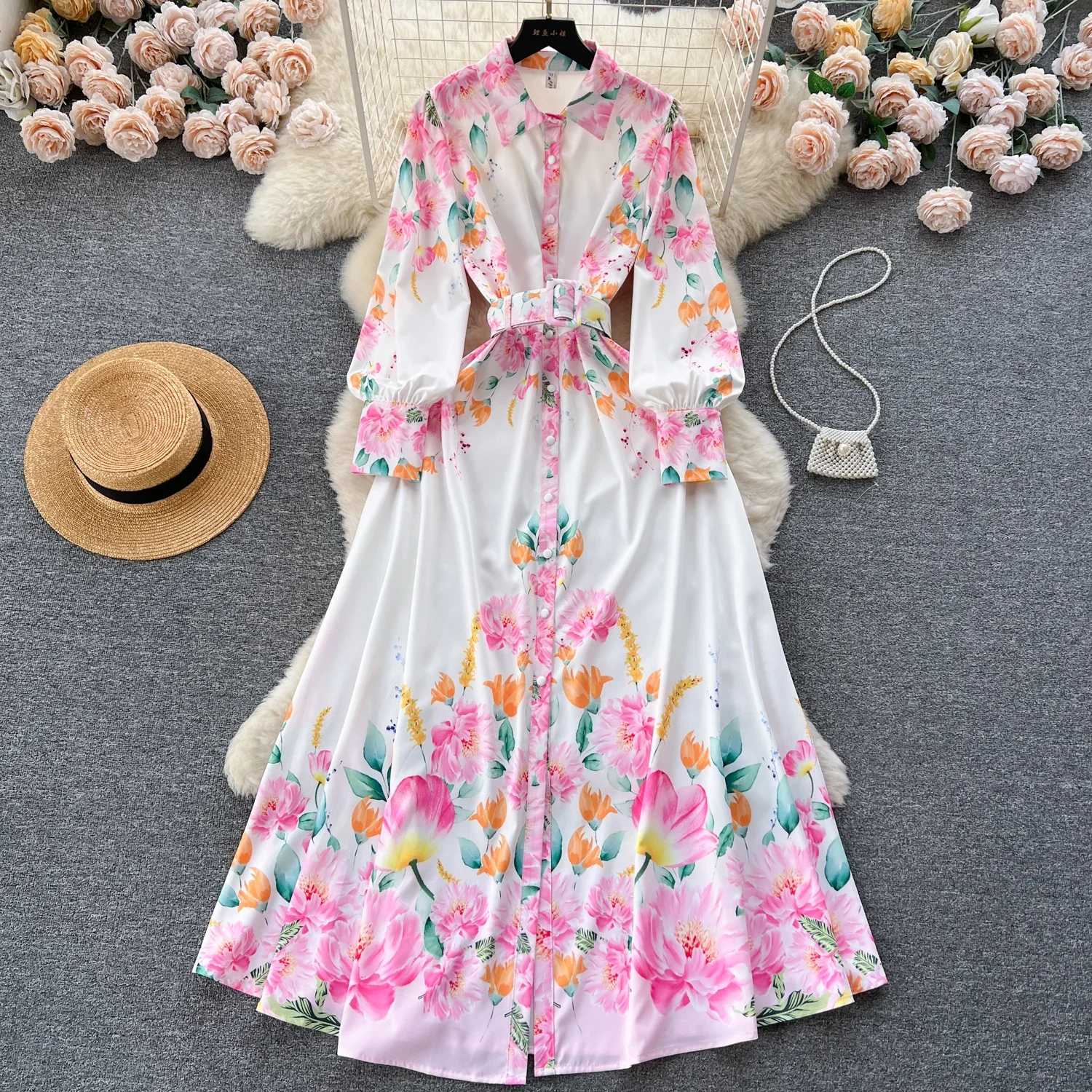 

Женское винтажное облегающее платье-трапеция, Элегантное однобортное платье во французском стиле с отложным воротником и рукавами-фонариками, осень