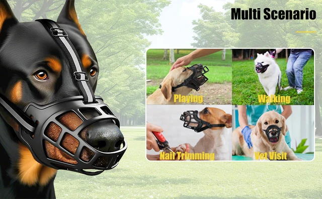 TZBEINN Basket Dog Muzzle For Large Dogs – Adjustable, Breathable, Allows Panting & Drinking (Yellow, Size L)
